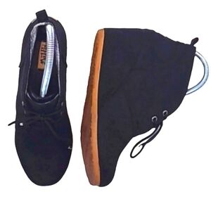 Mad Love Heeled Ankle Boot Wedge Lace Up Suede Booties Modern Round Toe 90s Dark